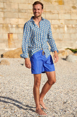Men's-Organic-Cotton-Shirt-Hawaiian-Flower-Blue/Pink