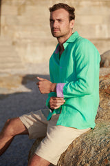 Men's-Linen-Shirt-Green-Light-Purple