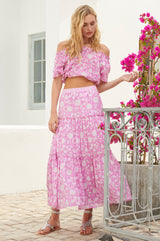 Becks Block Print Skirt | Ornate Flower Pink/White
