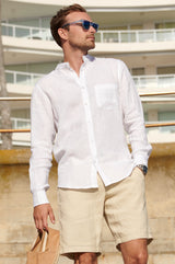 Men's Nehru Collar Linen Shirt | White