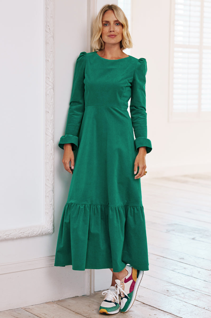 Victoria-Long-Sleeve-Corduroy-Dress-Alpine-Green