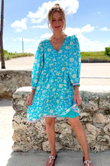 Evie Short Dress | Flower Turquoise