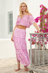Ilana Block Print Organic Cotton Top | Ornate Flower Pink/White