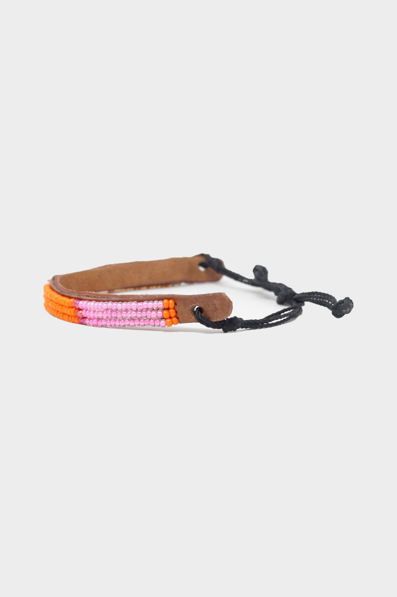 Leather-Beaded-Bracelet-Pink-Orange