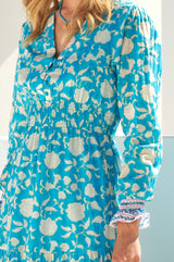 Billie-Regular-Length-Dress-Ornate-Flower-Turquoise
