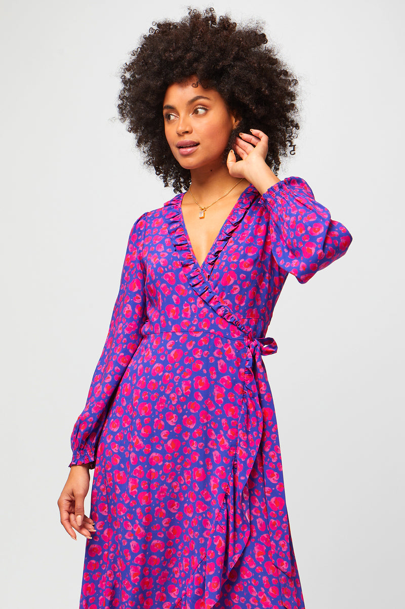 Demi-Long-Sleeve-Wrap-Dress-Cheetah-Blue/Pink