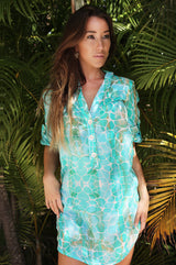 Sophia Shirt Dress | Aqua Pebbles - Aspiga