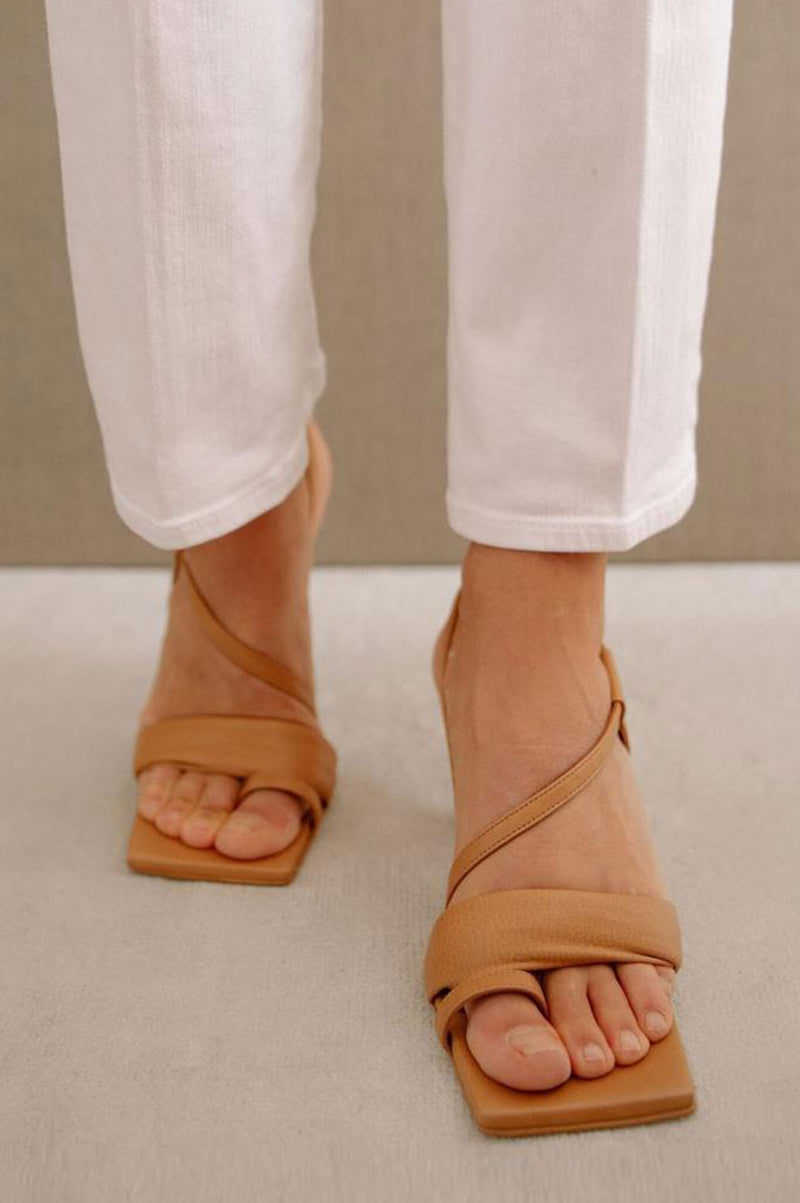 Asymmetric Leather Sandals | Camel