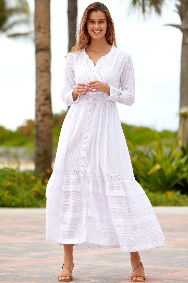 Aspiga Ladies Audrey Lace Maxi Dress White Organic Cotton