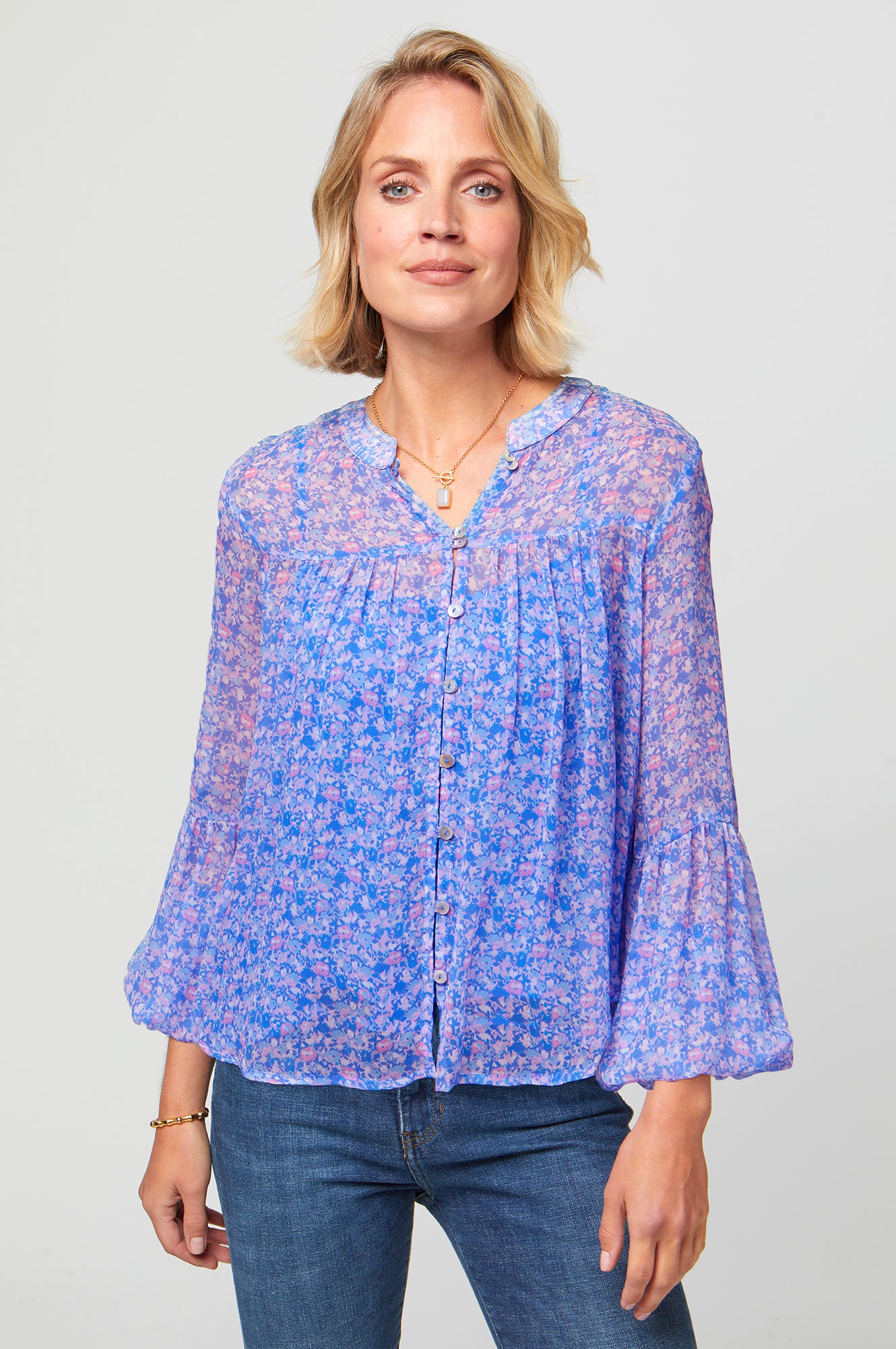 Ethical Beatrice Blouse Pink Digital Floral XS-XL Viscose GGT 