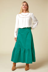 Sylvia-Organic-Corduroy-Midi-Skirt -Alpine-Green
