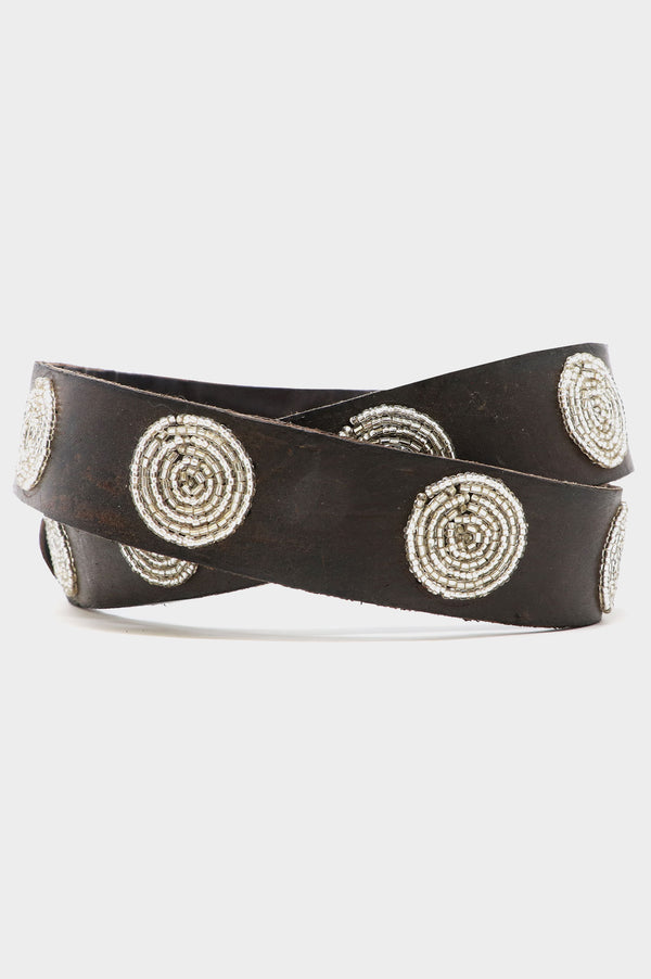 Disc Leather Belt | Silver