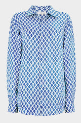 Menn's-Printed-Linen-Shirt-Trident-White/Marina-Blue