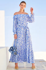 Cecila-Bardot-Dress-Cheetah-Cream/Blue