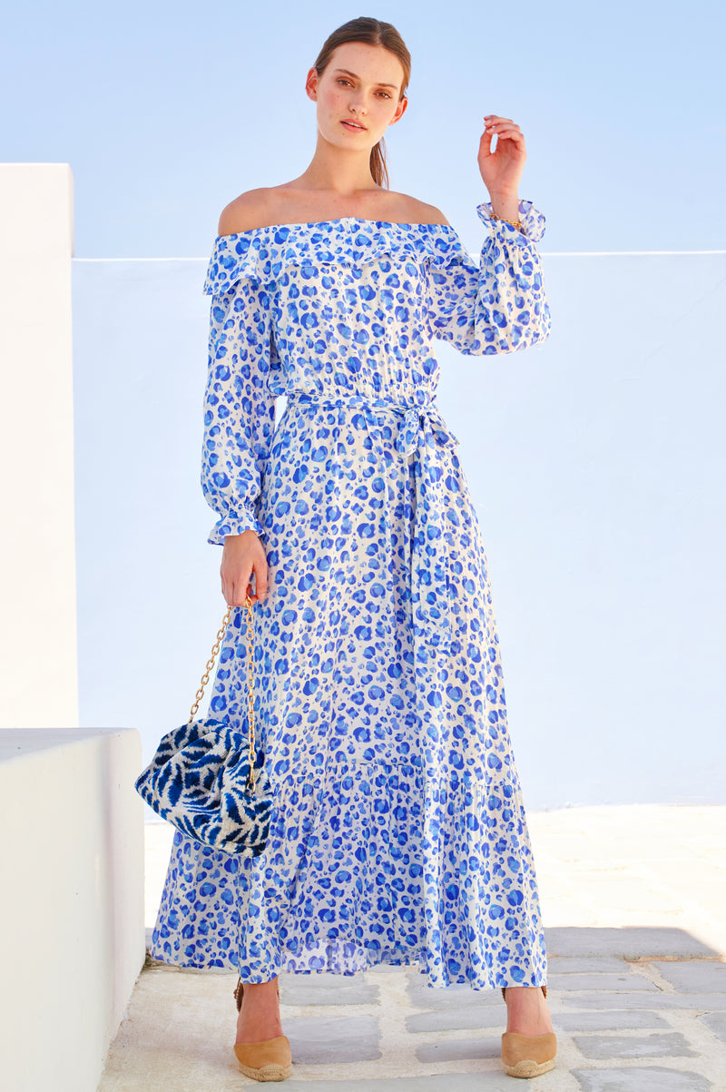 Cecila-Bardot-Dress-Cheetah-Cream/Blue