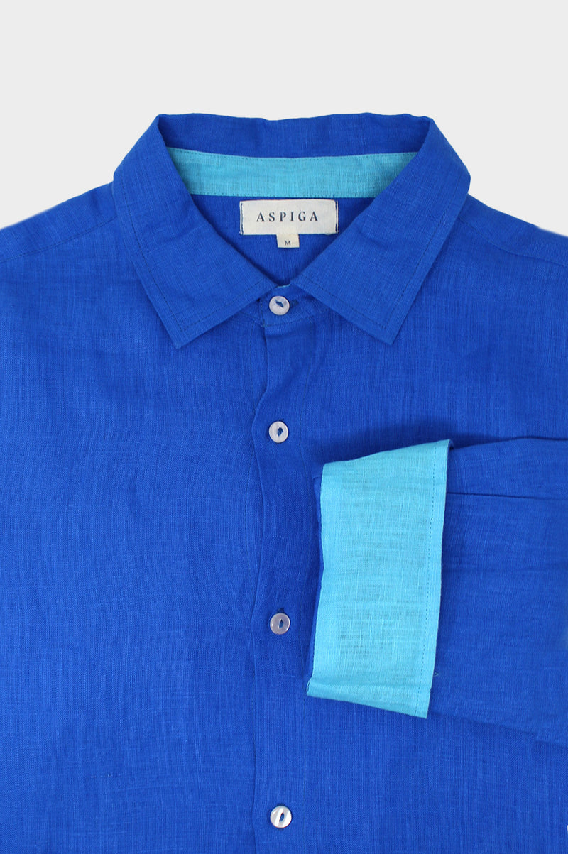 Aspiga Men s Sustainable Premium Linen Shirt Plain Cobalt Blue S XXL