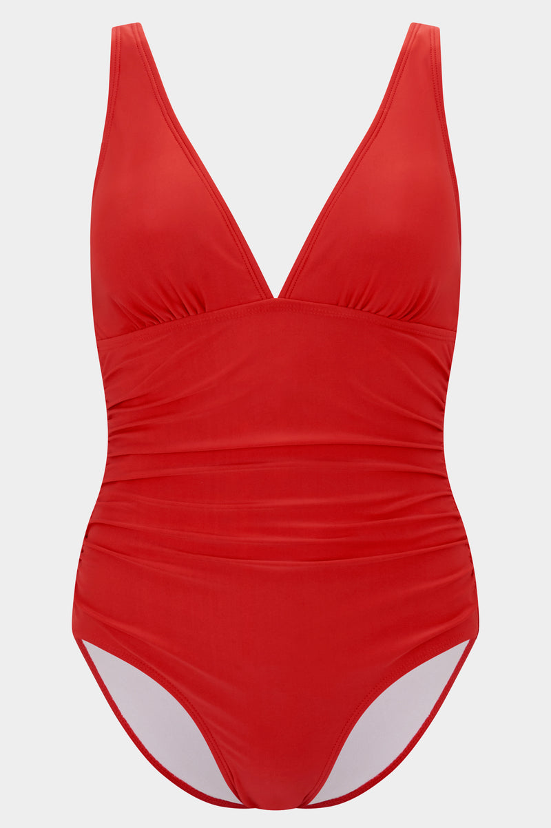 Recycled V-Neck Ruched Swimsuit | Red