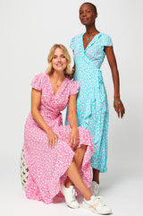 Demi-Wrap Dress-Flower-Turquoise