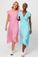 Demi-Wrap Dress-Flower-Turquoise