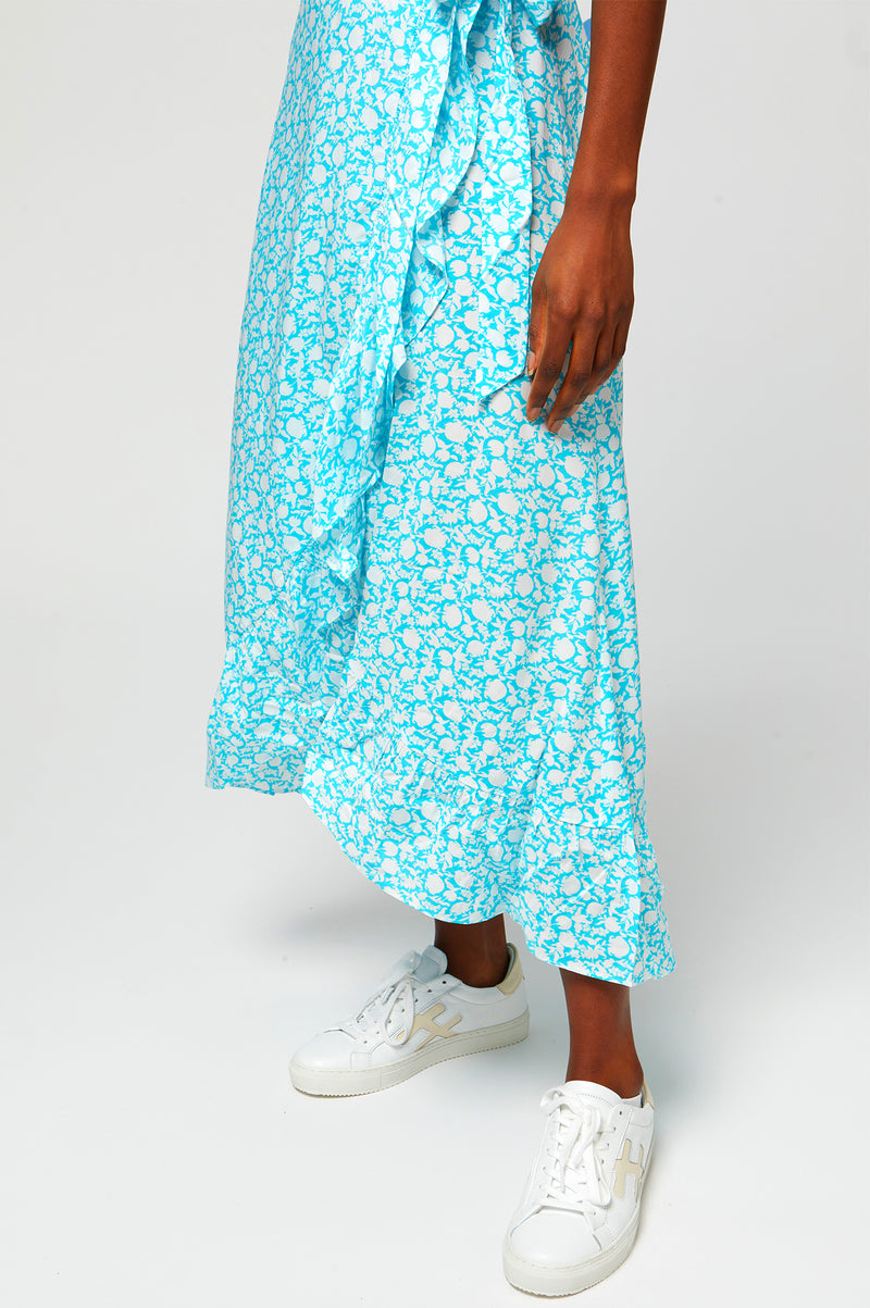 Demi-Wrap Dress-Flower-Turquoise