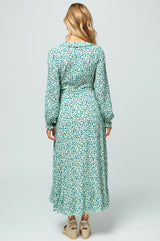 Demi-Long Sleeve-Wrap Dress-Daisy-Flower-Cream-Verdigris