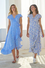 Demi Wrap Dress | Cheetah Cream/Blue
