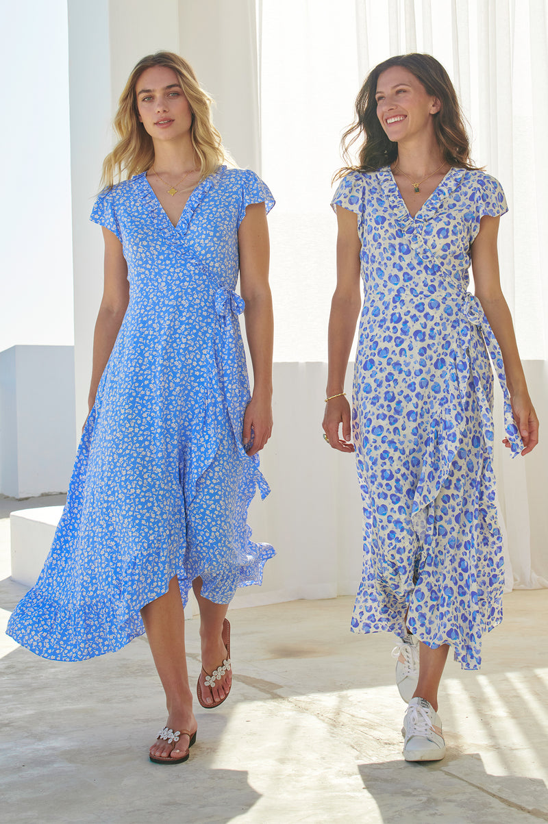 Demi Wrap Dress | Cheetah Cream/Blue