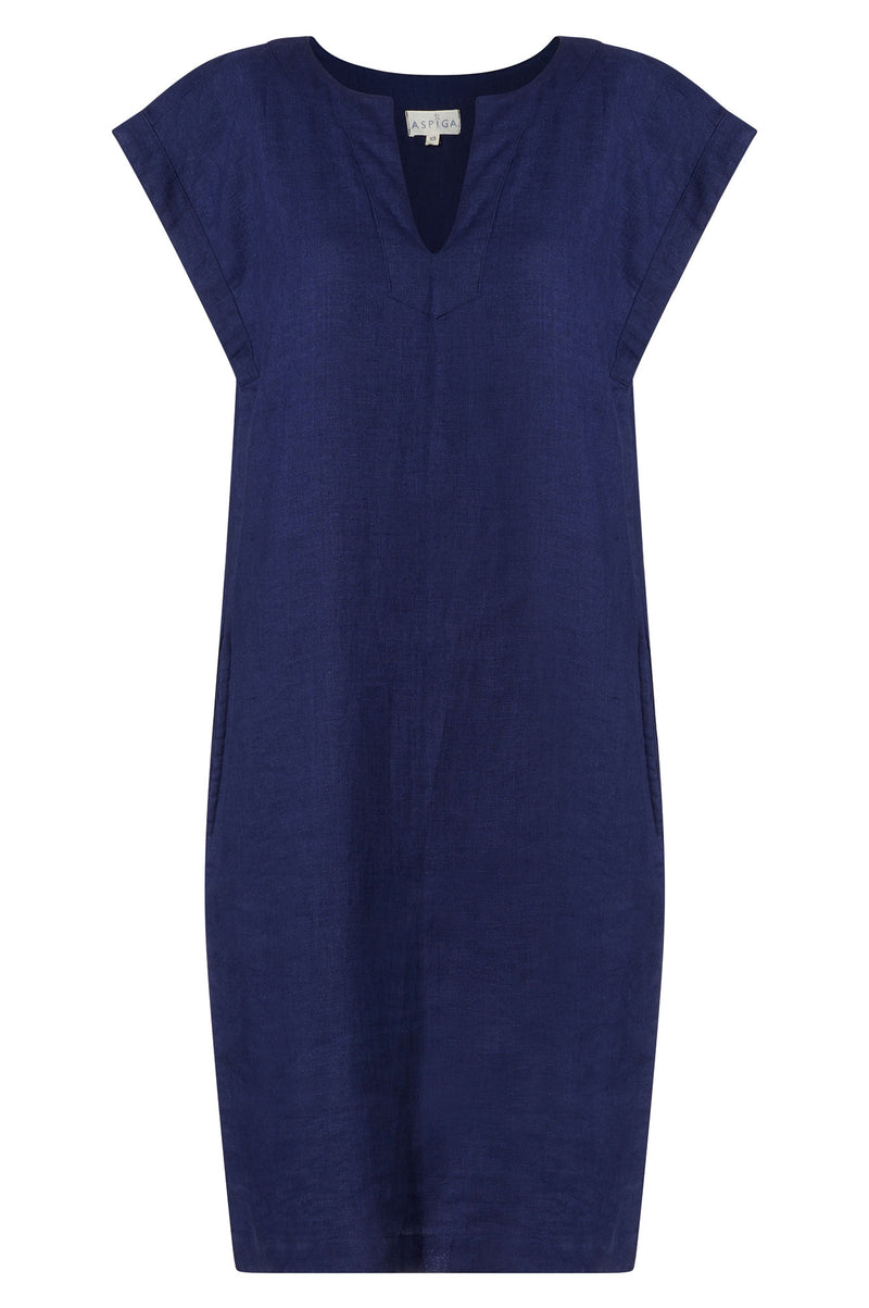 Dori Linen Dress | Navy - Aspiga