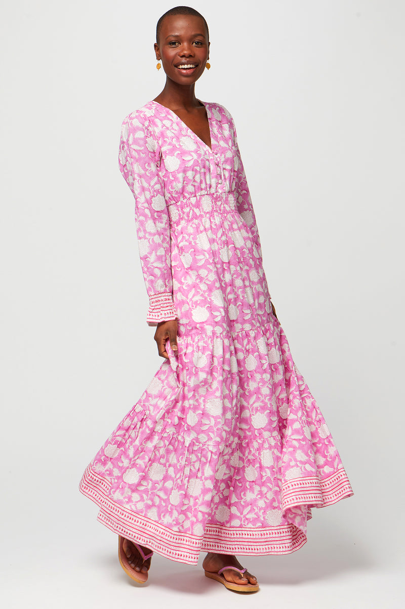 Billie-Regular-Length-Dress-Ornate-Flower-Pink-White