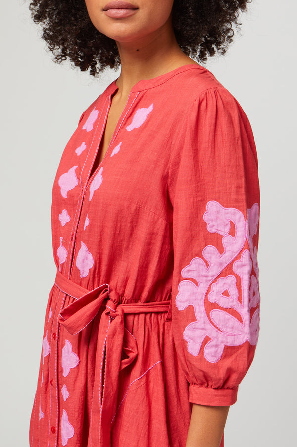 Milly Applique Dress | Red/Pink