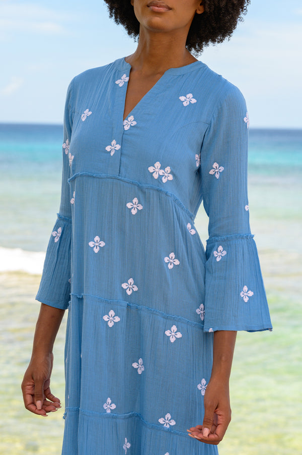 Florence-Embroidered-Organic-Kaftan-Marina Blue-White