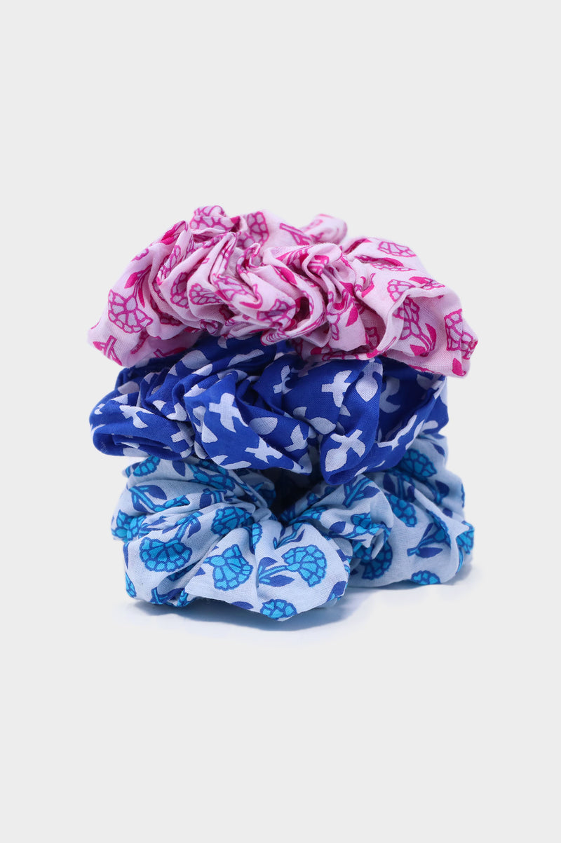 Scrunchie | Flower White/ Blue