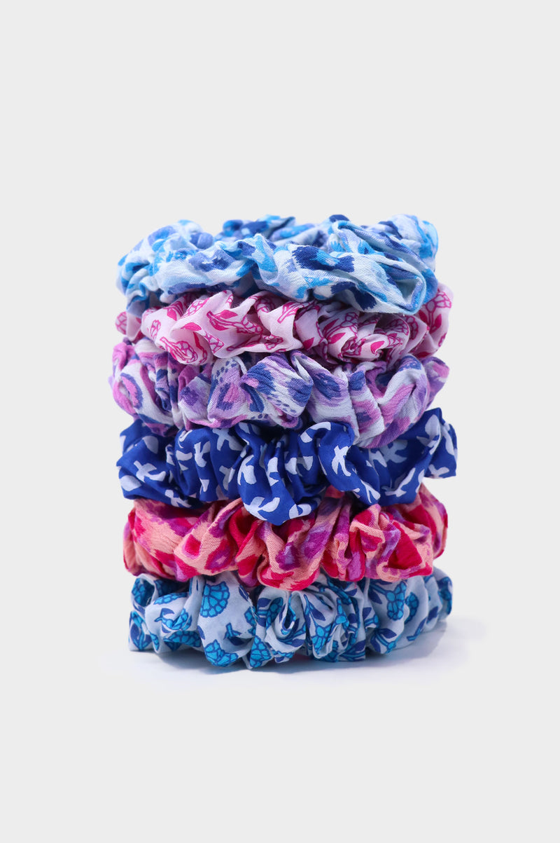 Scrunchie | Flower White/ Blue