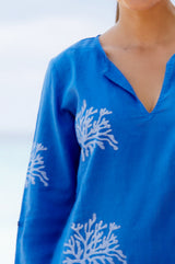 Guadalupe Organic Cotton Short Tunic | Cobalt Blue / White - Aspiga