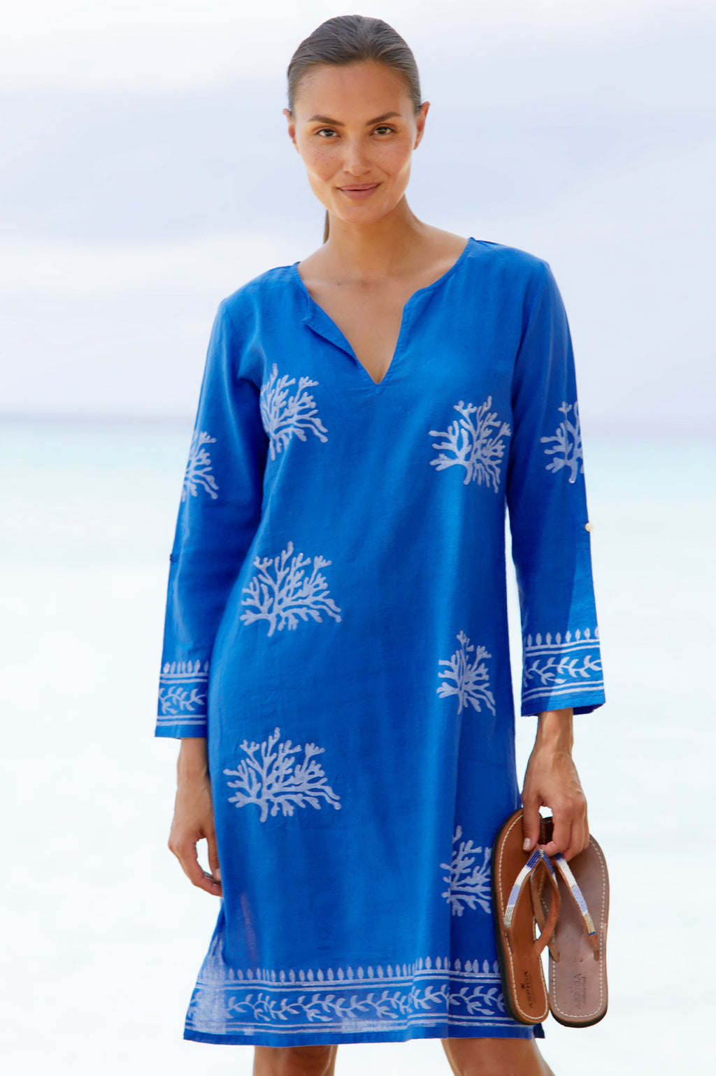 Guadalupe Short Organic Cotton Tunic Cobalt Blue White