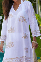 Guadalupe Organic Cotton Short Tunic | White/Gold - Aspiga