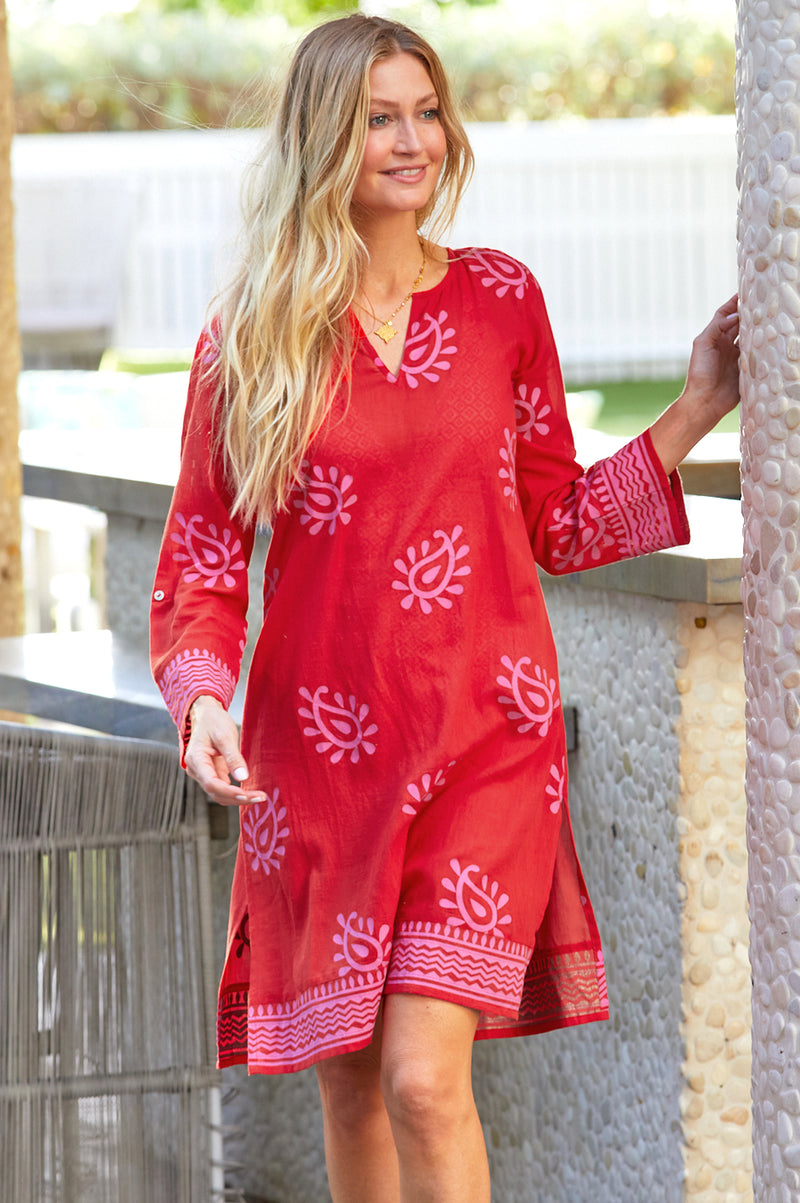 Guadalupe-Short-Tunic-Paisley-Red-Pink