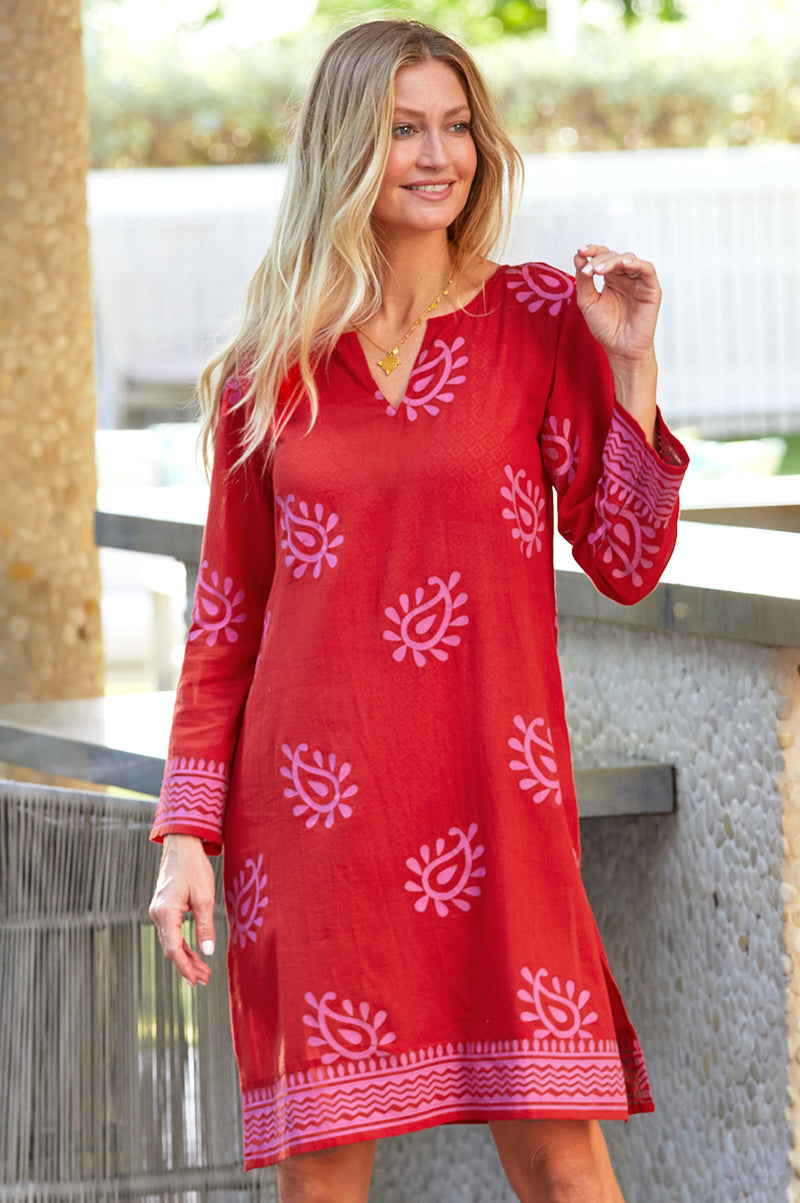 Guadalupe-Short-Tunic-Paisley-Red-Pink