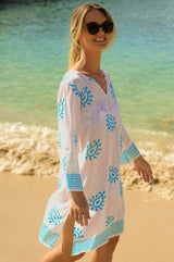 Guadalupe-Short-Tunic-Paisley-White/Turquoise