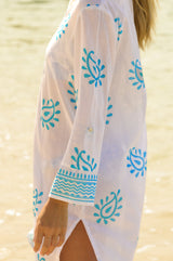 Guadalupe-Short-Tunic-Paisley-White/Turquoise