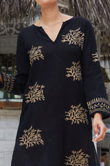 Guadalupe Organic Cotton Maxi Tunic | Black/Gold - Aspiga