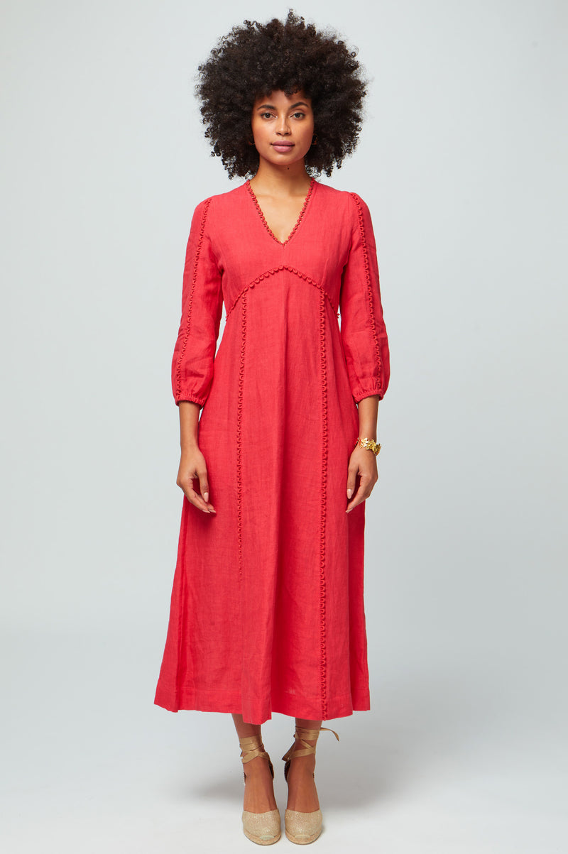 Red linen maxi dress cheap