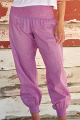 Harem Organic Cotton Trousers | Tulip Coral/ Blue