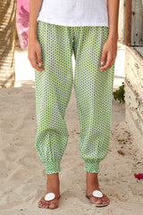 Harem Organic Cotton Trousers | Tulip White/ Green