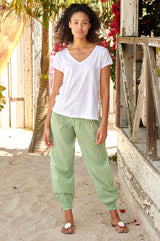 Harem Organic Cotton Trousers | Tulip White/ Green