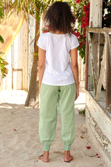 Harem Organic Cotton Trousers | Tulip White/ Green