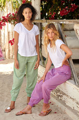 Harem Organic Cotton Trousers | Tulip White/ Green