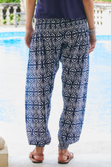 Harem Organic Cotton Trousers | Ikat Navy/White - Aspiga
