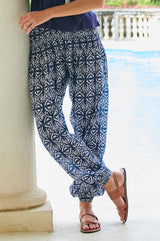 Harem Organic Cotton Trousers | Ikat Navy/White - Aspiga