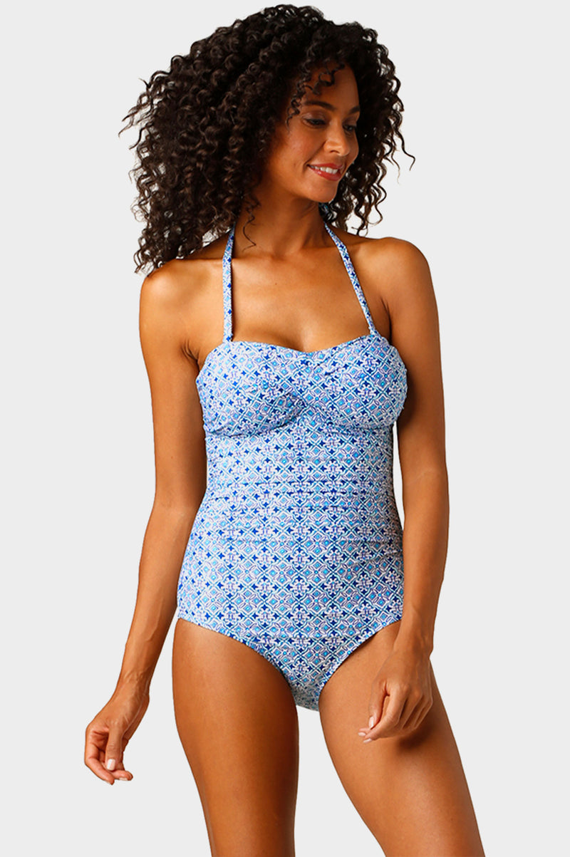 Heritage Twist Bandeau Swimsuit by Helen Jon | Blue